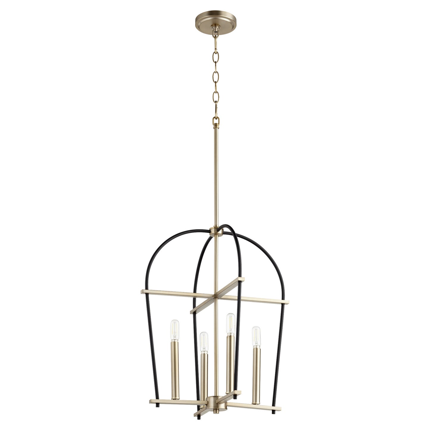 Quorum - 687-4-6980 - Four Light Entry Pendant - Espy - Textured Black w/ Aged Brass