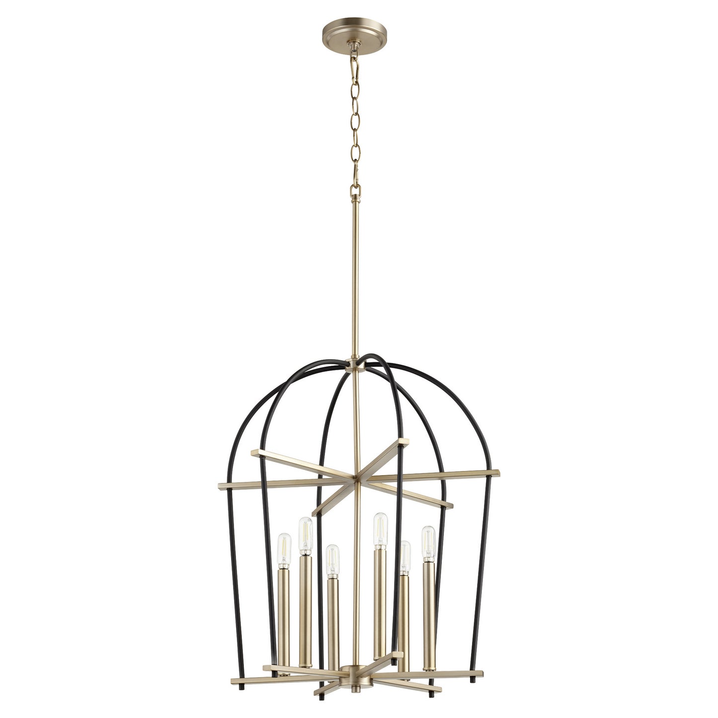Quorum - 687-6-6980 - Six Light Entry Pendant - Espy - Textured Black w/ Aged Brass