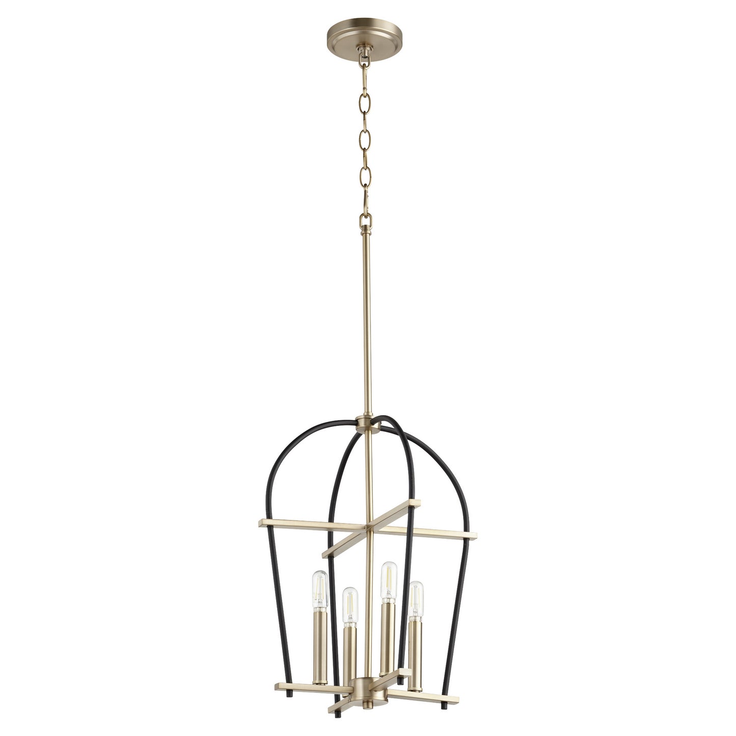 Quorum - 687-6980 - Four Light Entry Pendant - Espy - Textured Black w/ Aged Brass