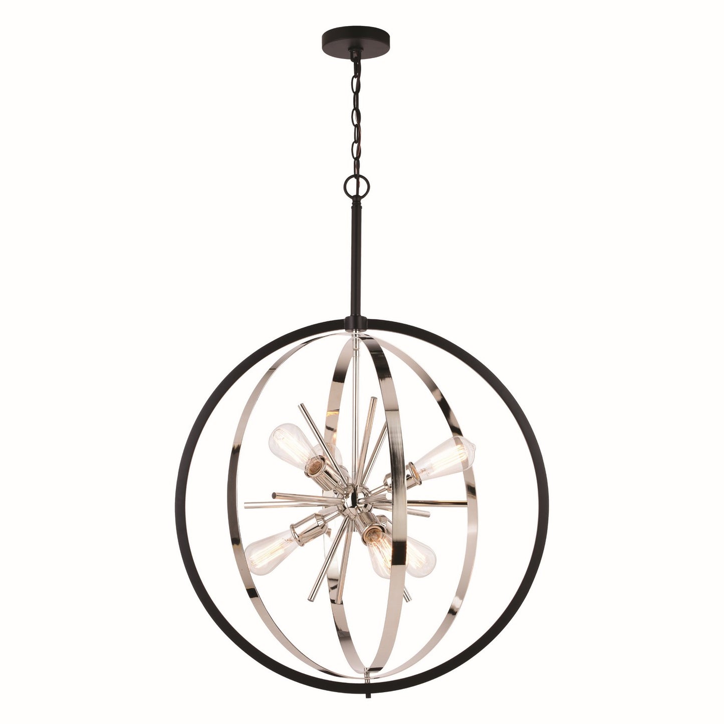 Vaxcel - P0342 - Six Light Pendant - Estelle - Polished Nickel and Matte Black
