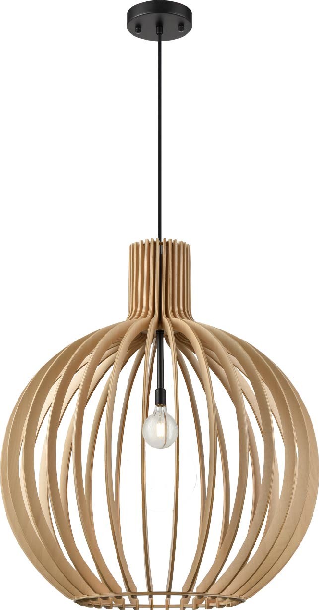 DVI Lighting - DVP42621BK-NW - One Light Pendant - Nahanni Park - Black With Natural Wood Shade