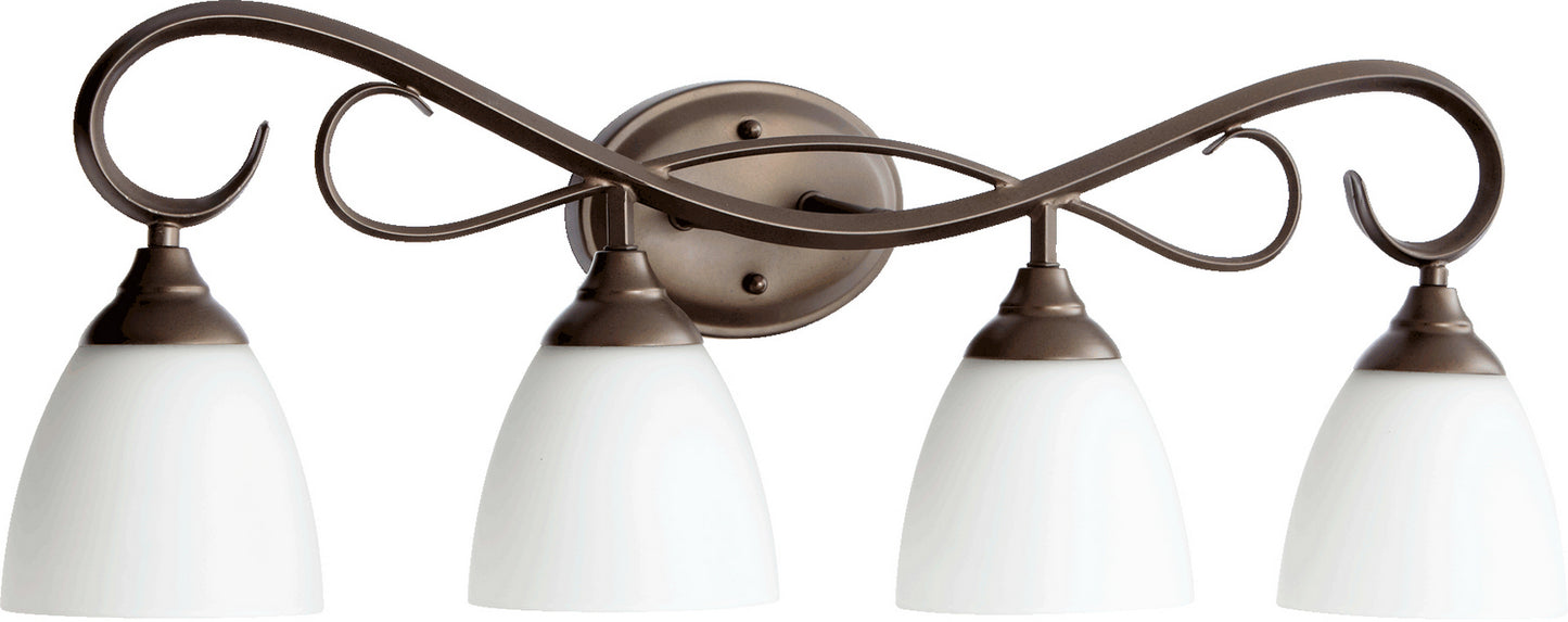 Quorum - 5108-4-86 - Four Light Vanity - Powell - Oiled Bronze w/ Satin Opal