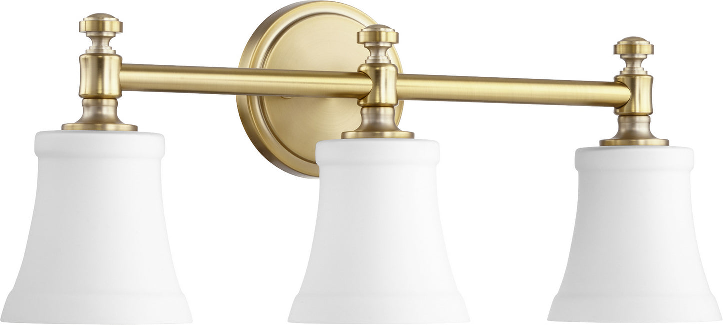 Quorum - 5122-3-80 - Three Light Vanity - Rossington - Aged Brass w/ Satin Opal