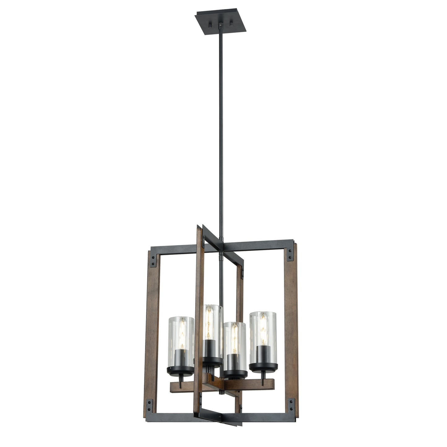 DVI Lighting - DVP38648GR+IW-CL - Four Light Foyer Pendant - Okanagan - Graphite And Ironwood On Metal With Clear Glass