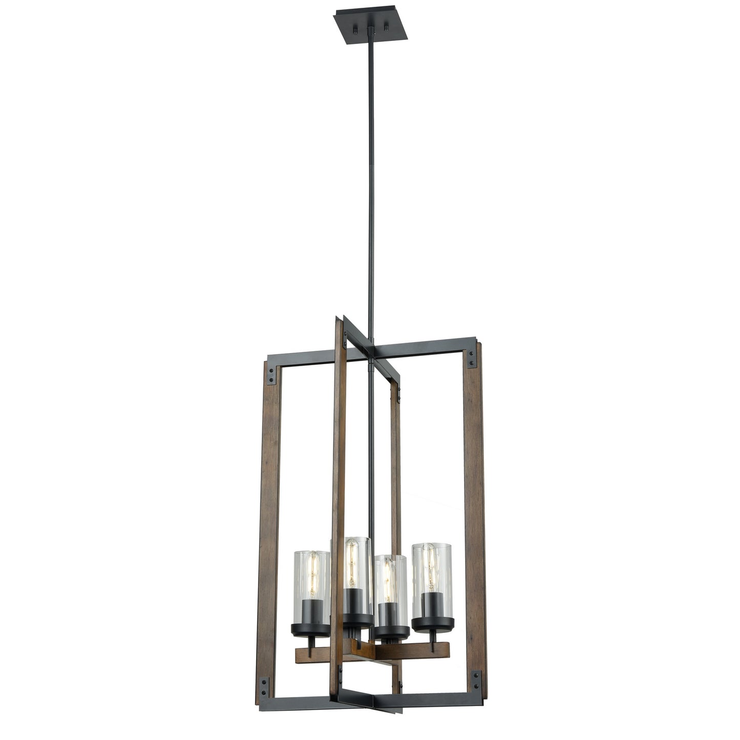 DVI Lighting - DVP38649GR+IW-CL - Four Light Foyer Pendant - Okanagan - Graphite And Ironwood On Metal With Clear Glass