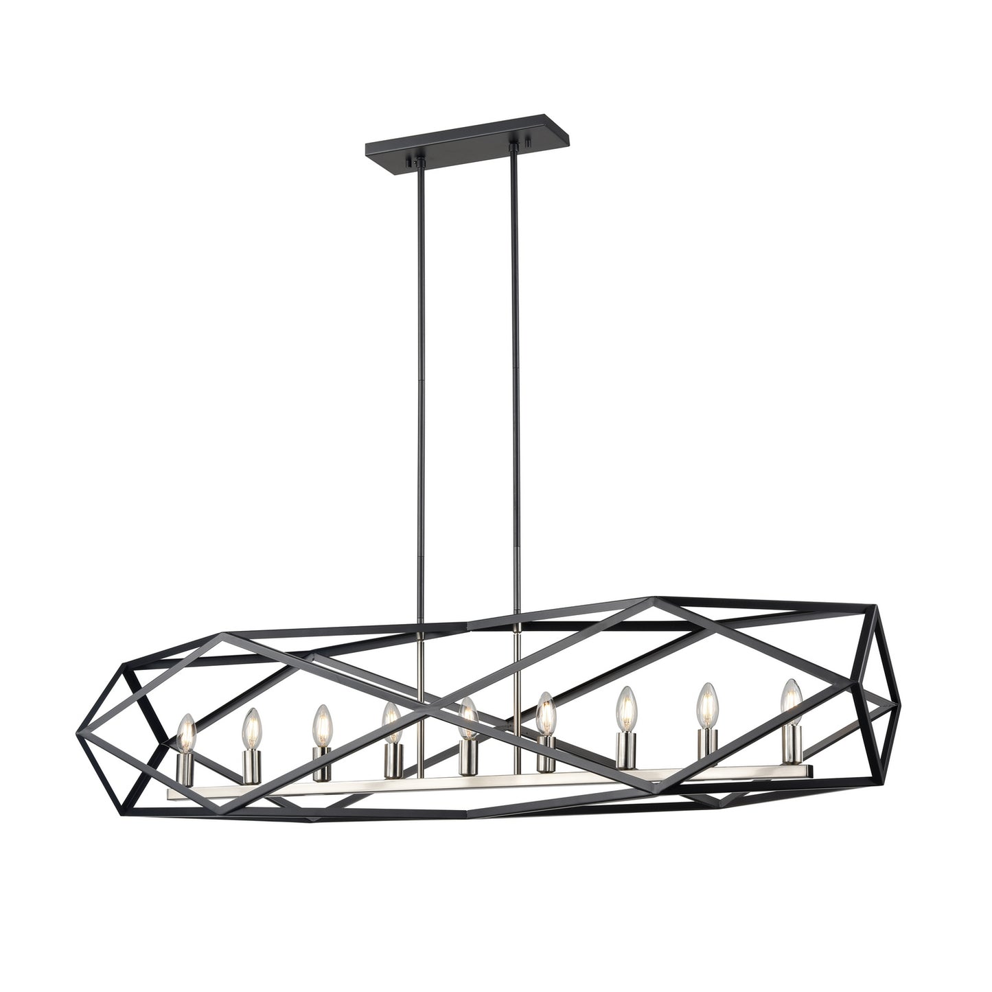 DVI Lighting - DVP29504SN+GR - Nine Light Linear Pendant - Polygon - Satin Nickel And Graphite
