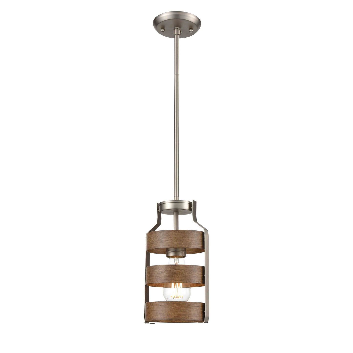 DVI Lighting - DVP41821BN+BAW - One Light Mini-Pendant - Fort Garry - Buffed Nickel And Barnwood On Metal