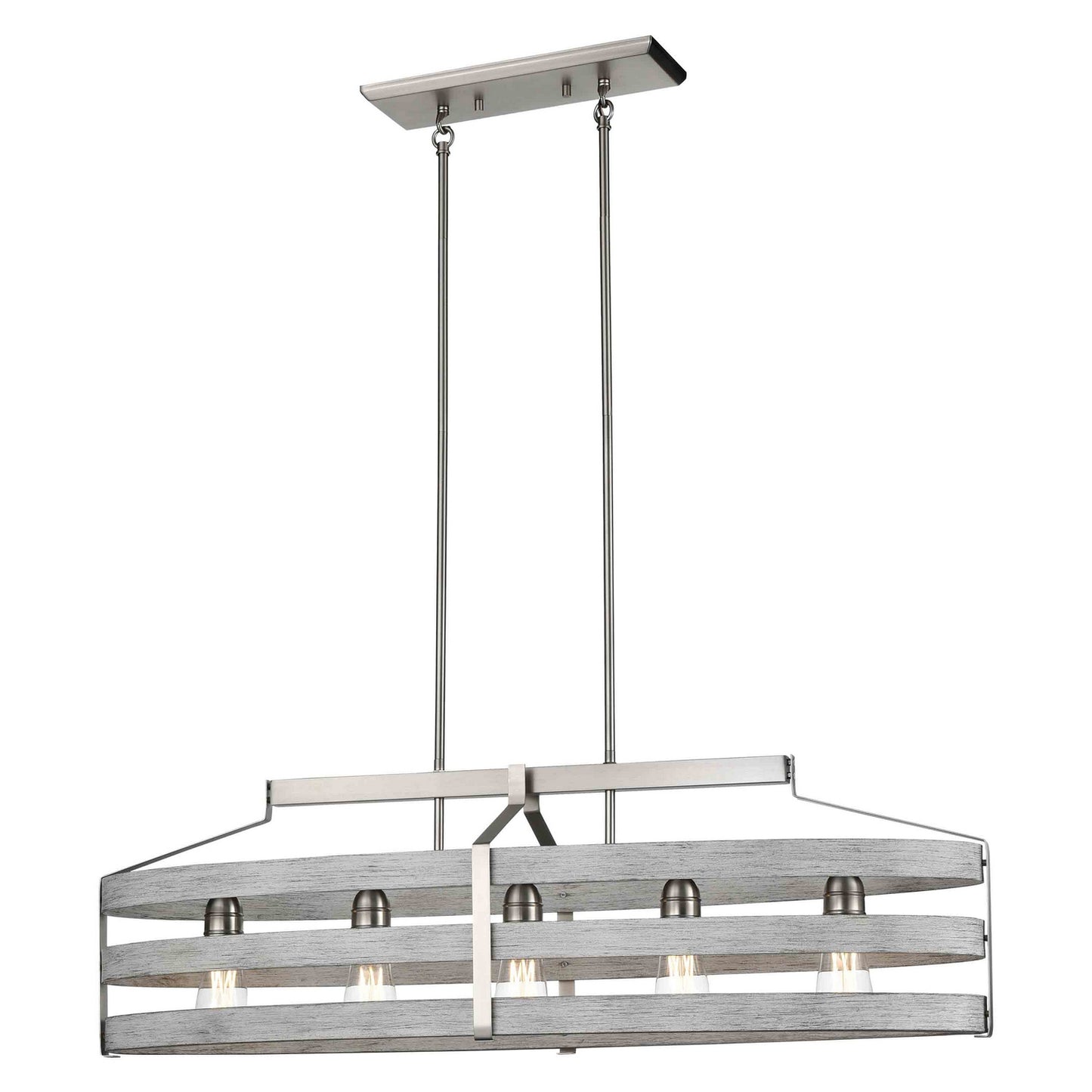 DVI Lighting - DVP41802BN+BIW - Five Light Linear Pendant - Fort Garry - Buffed Nickel And Birchwood On Metal