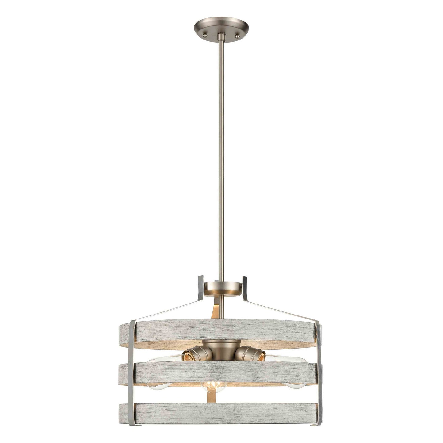 DVI Lighting - DVP41820BN+BIW - Three Light Pendant - Fort Garry - Buffed Nickel And Birchwood On Metal