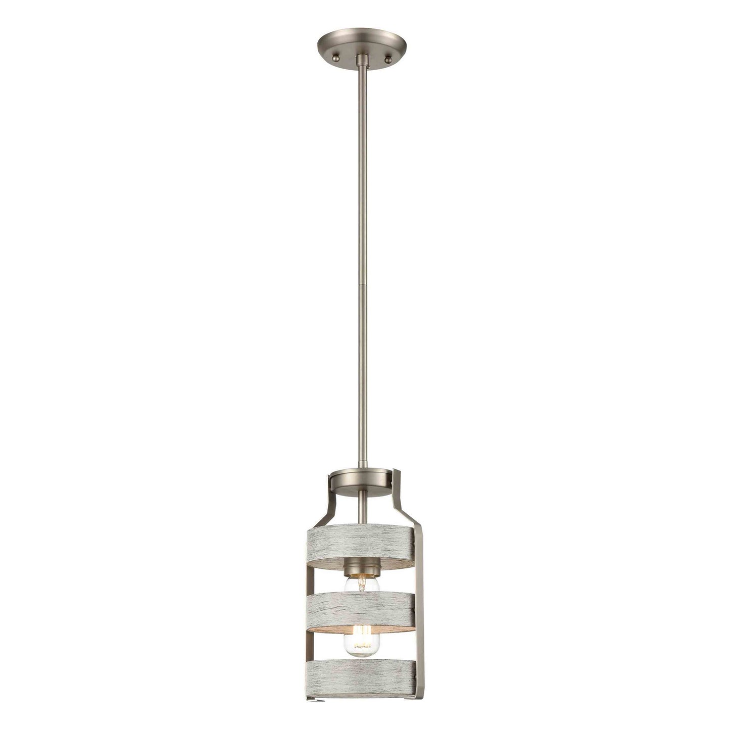 DVI Lighting - DVP41821BN+BIW - One Light Mini-Pendant - Fort Garry - Buffed Nickel And Birchwood On Metal