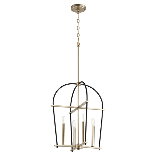 Quorum - 687-4-6980 - Four Light Entry Pendant - Espy - Textured Black w/ Aged Brass