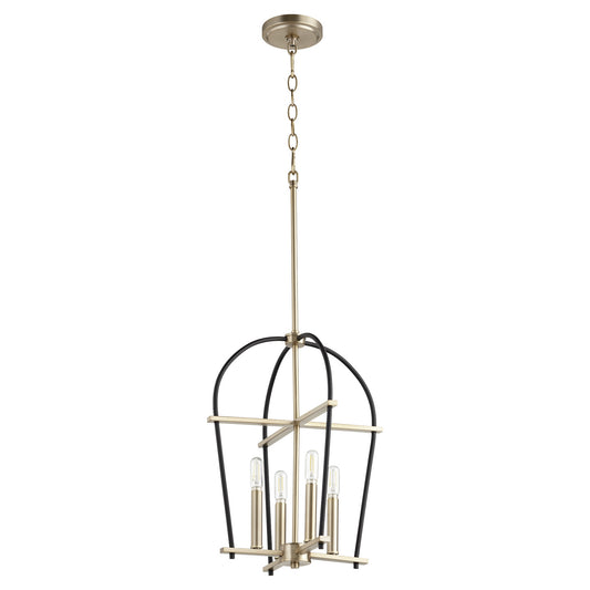 Quorum - 687-6980 - Four Light Entry Pendant - Espy - Textured Black w/ Aged Brass