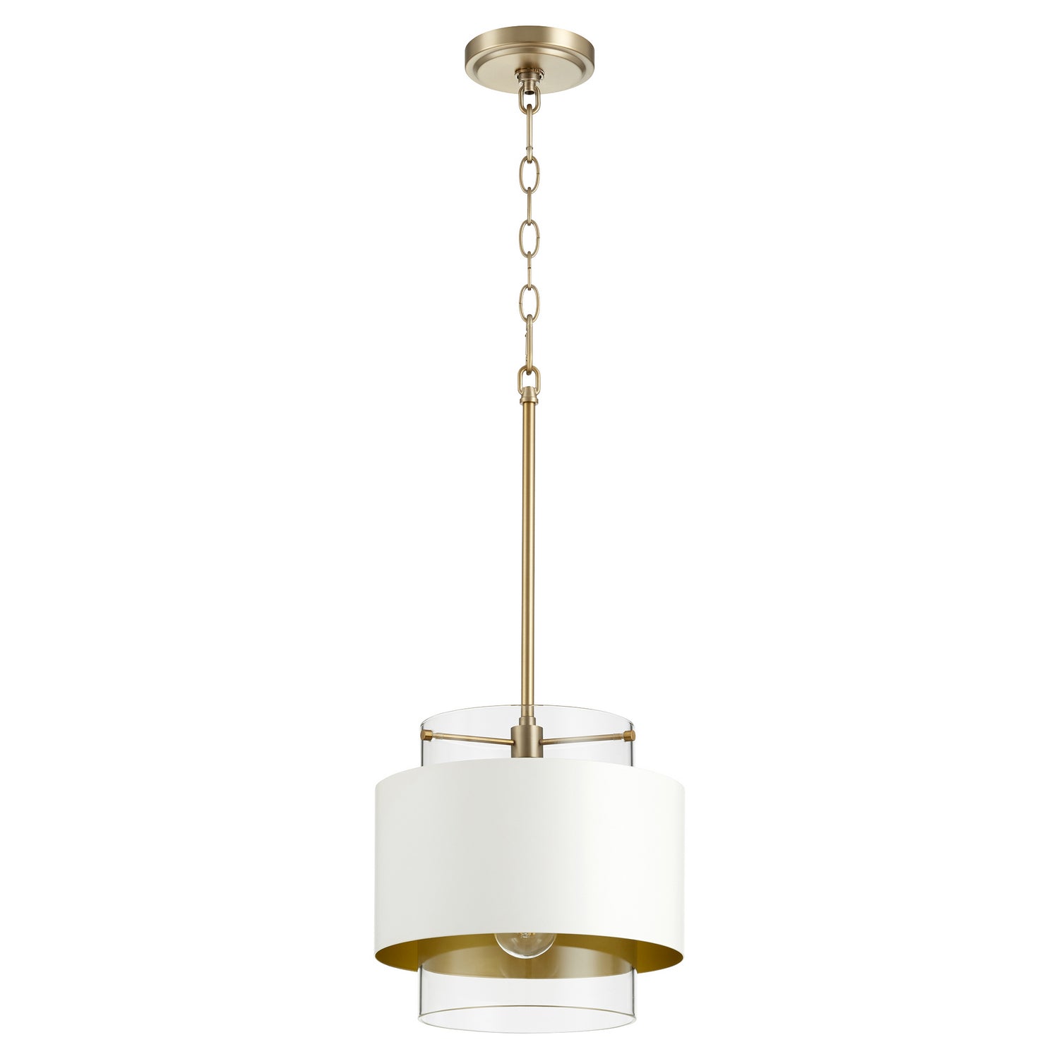 Quorum - 8012-0880 - One Light Pendant - Glass Cylinder Drum Pendants - Aged Brass w/ Studio White