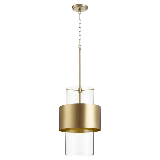 Quorum - 8013-80 - One Light Pendant - Glass Cylinder Drum Pendants - Aged Brass