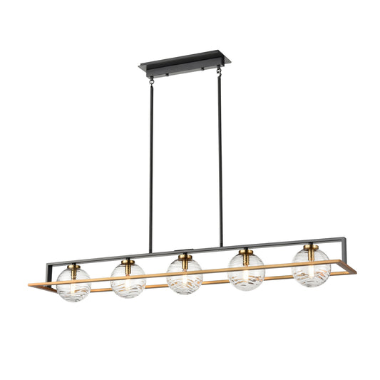 DVI Lighting - DVP40402BR+GR-RPG - Five Light Linear Pendant - Tropea - Brass And Graphite With Ripple Glass
