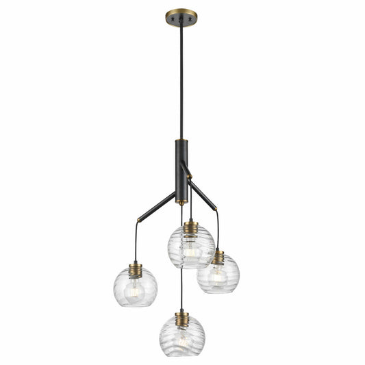 DVI Lighting - DVP40424BR+GR-RPG - Four Light Pendant - Tropea - Brass And Graphite With Ripple Glass
