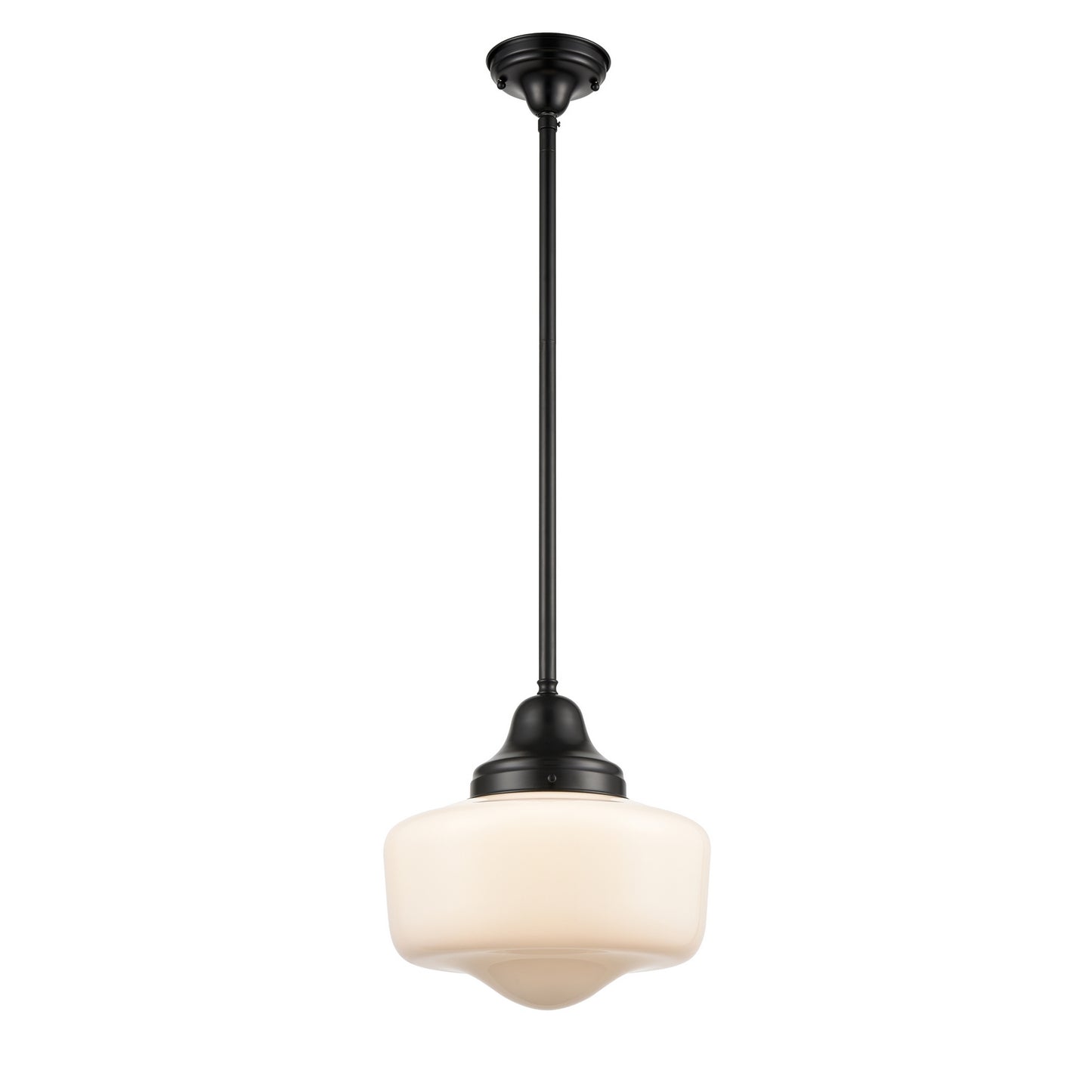 DVI Lighting - DVP7521EB - One Light Pendant - Schoolhouse - Ebony With True Opal Glass