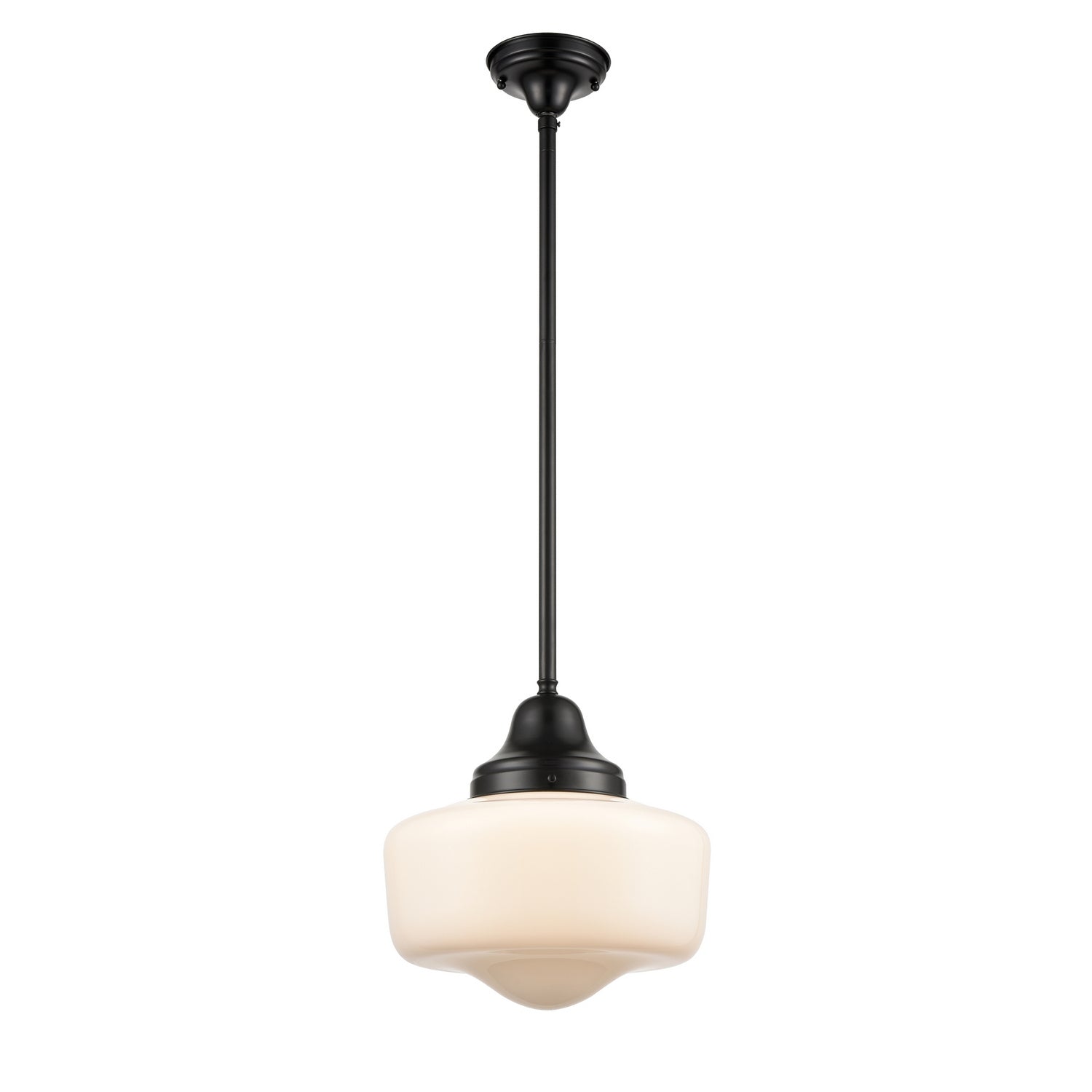 DVI Lighting - DVP7521EB - One Light Pendant - Schoolhouse - Ebony With True Opal Glass