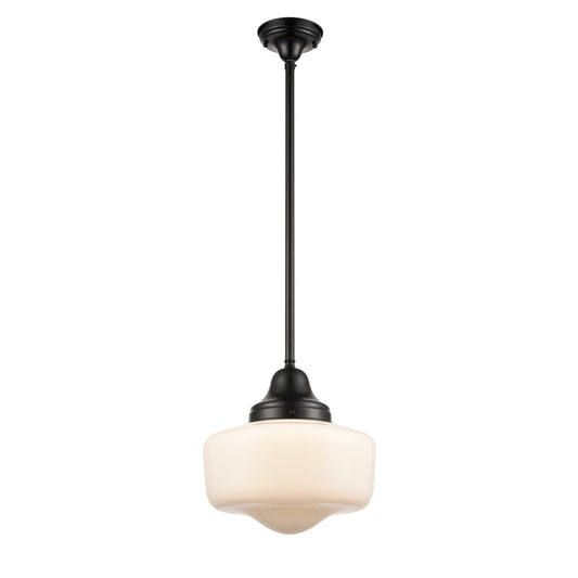 DVI Lighting - DVP7521EB - One Light Pendant - Schoolhouse - Ebony With True Opal Glass