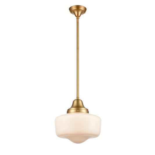 DVI Lighting - DVP7521VBR - One Light Pendant - Schoolhouse - Venetian Brass With True Opal Glass