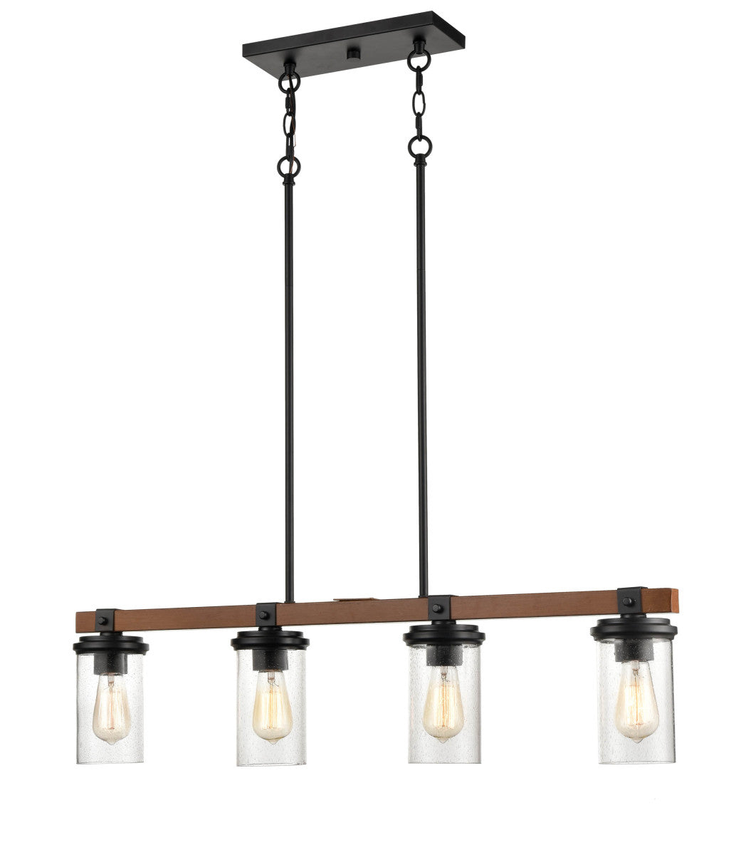 Millennium - 3824-MB/WG - Four Light Island Pendant - Taos - Matte Black/Wood Grain