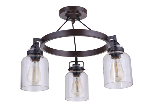 Craftmade - 53653-FBDT - Three Light Semi Flush Mount - Foxwood - Flat Black / Dark Teak