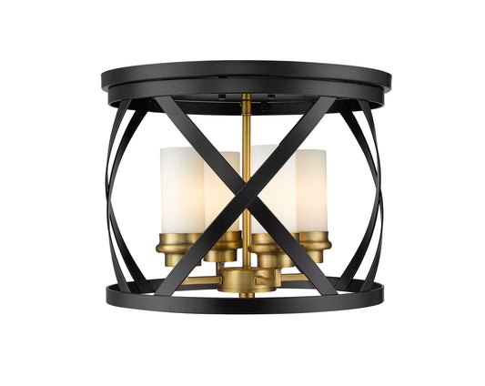 Z-Lite - 481F16-MB-OBR - Four Light Flush Mount - Malcalester - Matte Black / Olde Brass