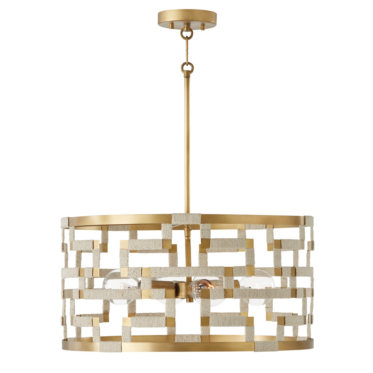 Capital Lighting - 341041NL - Four Light Pendant - Hala - Bleached Natural Jute and Patinaed Brass