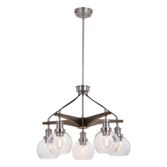 Vaxcel - H0256 - Five Light Chandelier - Avondale - Satin Nickel and Dark Sycamore