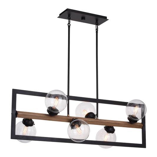 Vaxcel - H0257 - Six Light Linear Chandelier - Bridgeview - Oil Rubbed Bronze and Light Walnut