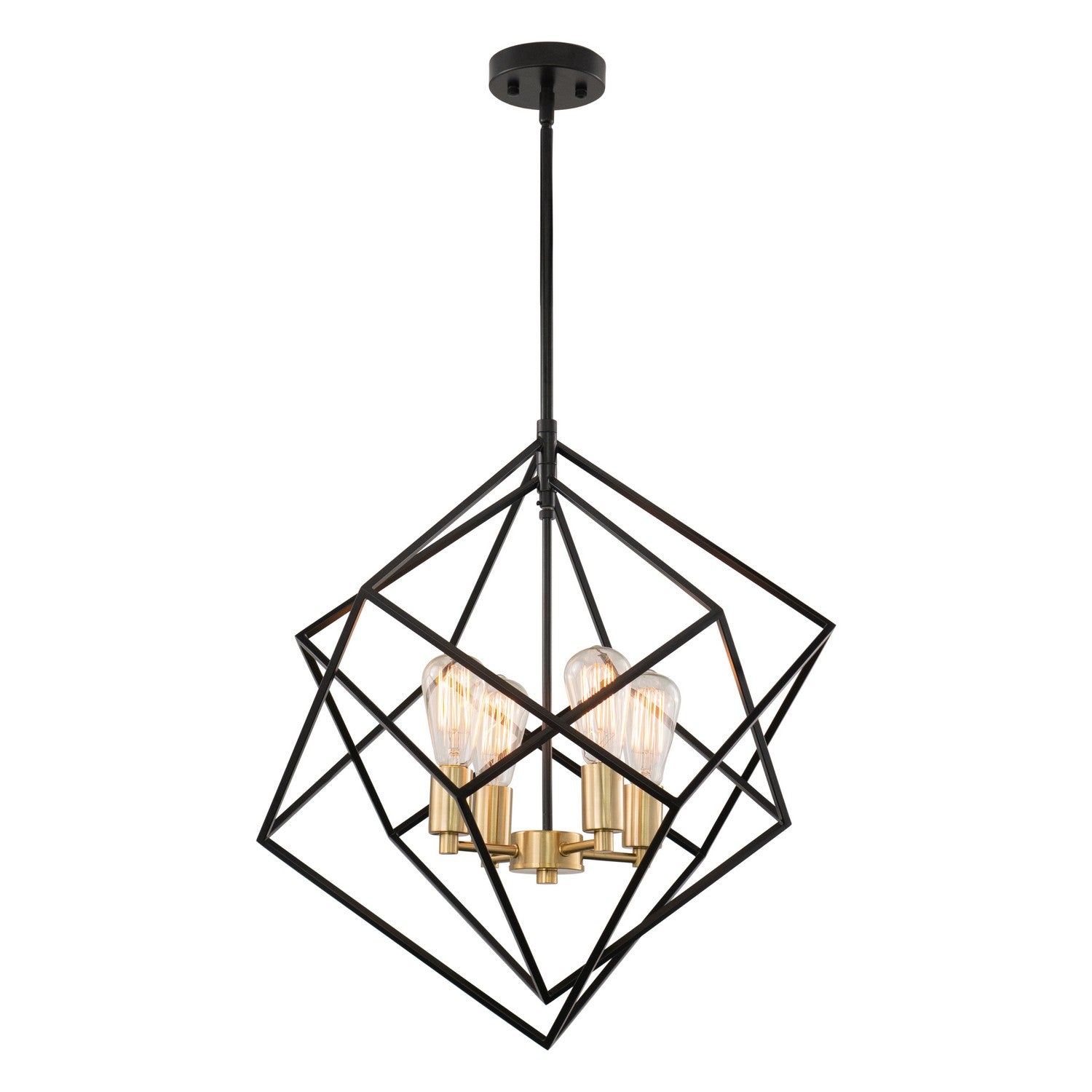 Vaxcel - P0307 - Four Light Pendant - Rad - Black and Natural Brass