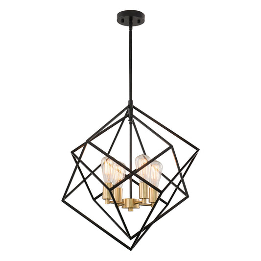 Vaxcel - P0307 - Four Light Pendant - Rad - Black and Natural Brass
