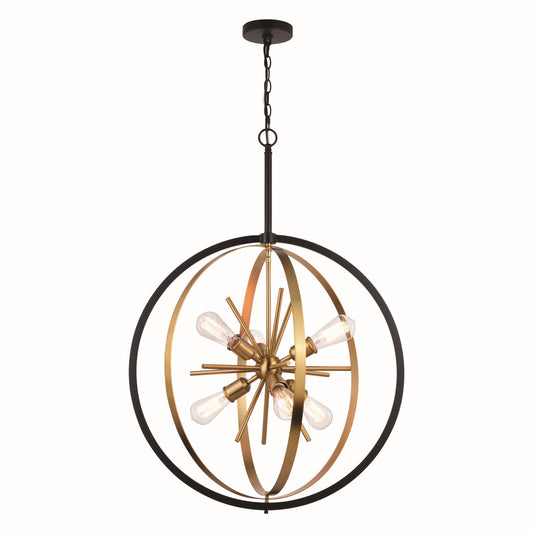 Vaxcel - P0341 - Six Light Pendant - Estelle - Natural Brass and Matte Black