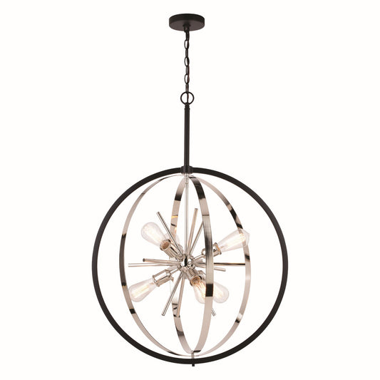 Vaxcel - P0342 - Six Light Pendant - Estelle - Polished Nickel and Matte Black