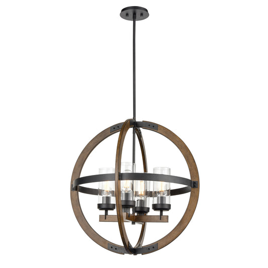 DVI Lighting - DVP38650GR+IW-CL - Four Light Pendant - Okanagan - Graphite And Ironwood On Metal With Clear Glass
