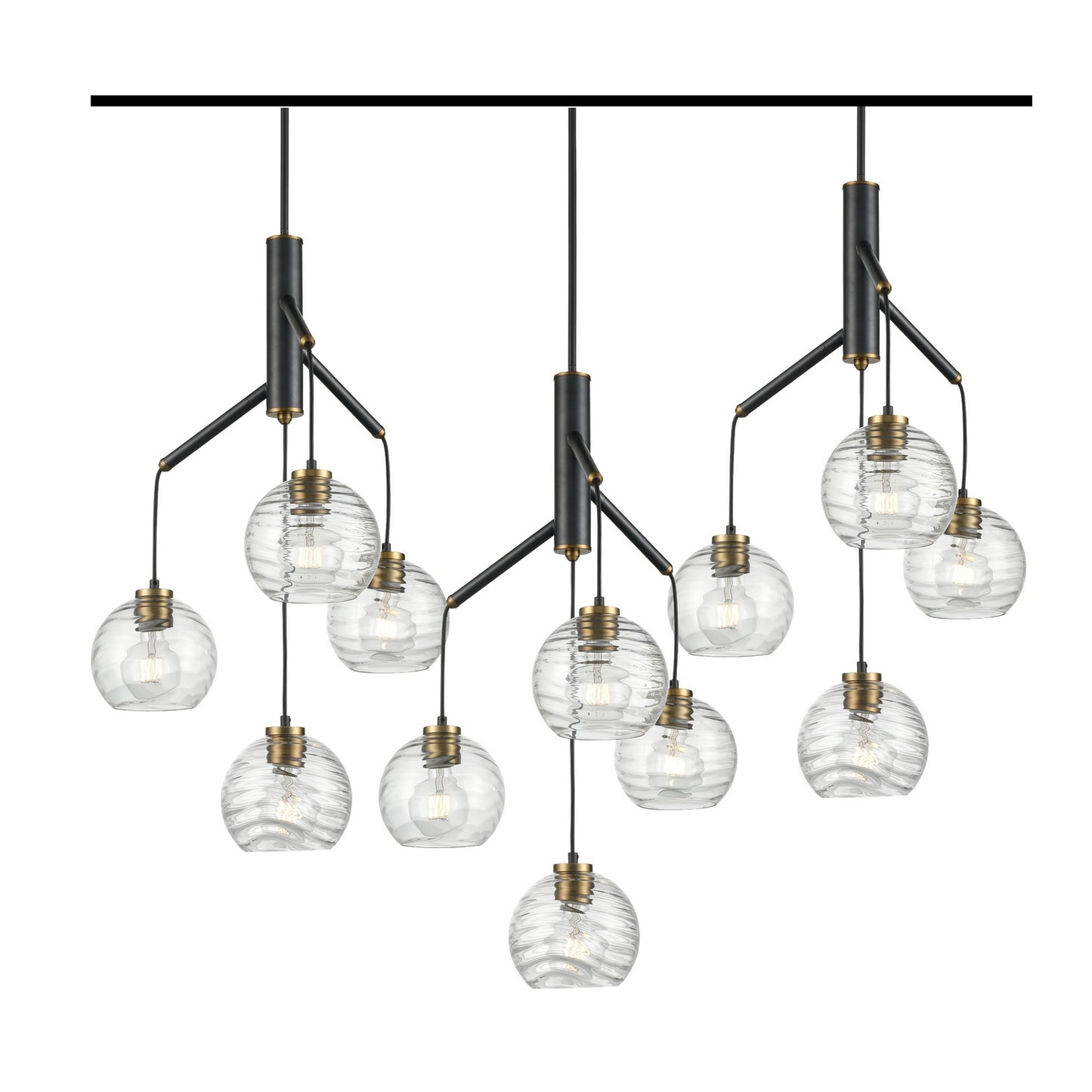 DVI Lighting - DVP40457BR+GR-RPG - 12 Light Linear Pendant - Tropea - Brass And Graphite With Ripple Glass