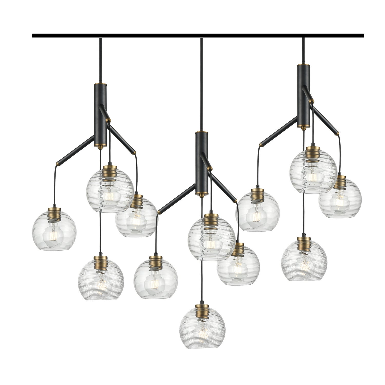 DVI Lighting - DVP40457BR+GR-RPG - 12 Light Linear Pendant - Tropea - Brass And Graphite With Ripple Glass