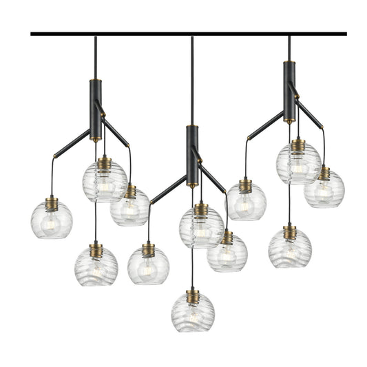 DVI Lighting - DVP40457BR+GR-RPG - 12 Light Linear Pendant - Tropea - Brass And Graphite With Ripple Glass