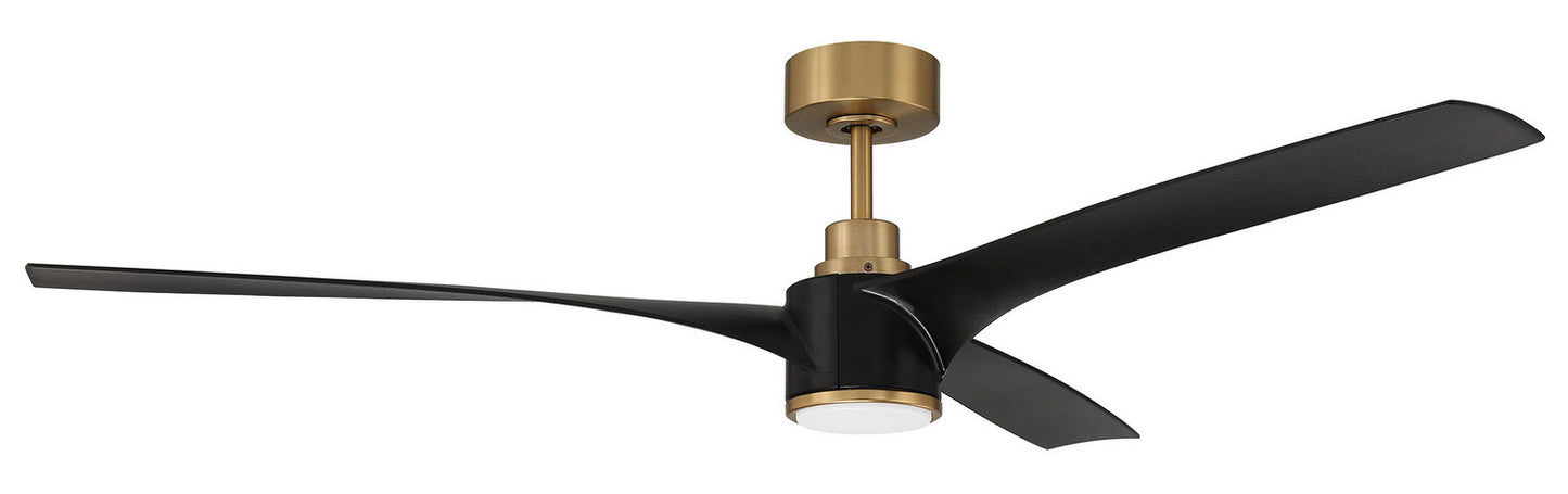 Craftmade - PHB60FBSB3 - 60"Ceiling Fan - Phoebe - Flat Black/Satin Brass