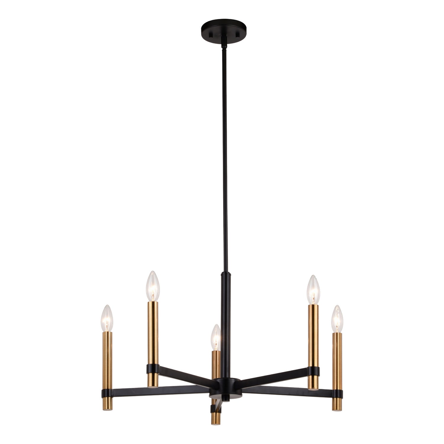 Vaxcel - H0267 - Five Light Chandelier - Damen - Matte Black and Natural Brass