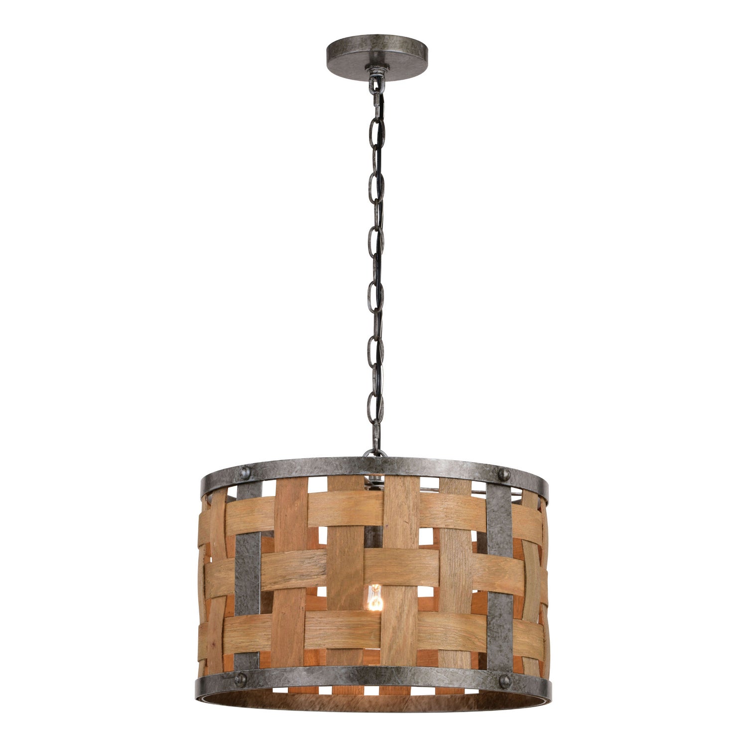 Vaxcel - P0363 - One Light Pendant - Norwood - Vintage Steel and Distressed Wood