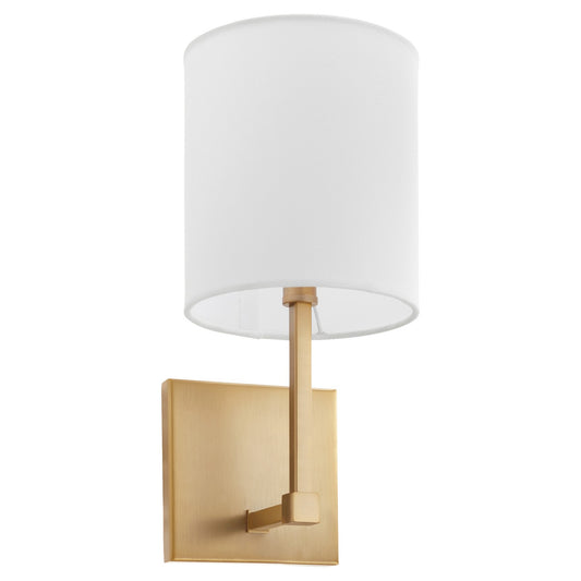 Quorum - 5377-1-80 - One Light Wall Mount - BOLERO - Aged Brass w/ White Linen