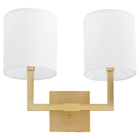 Quorum - 5377-2-80 - Two Light Wall Mount - BOLERO - Aged Brass w/ White Linen