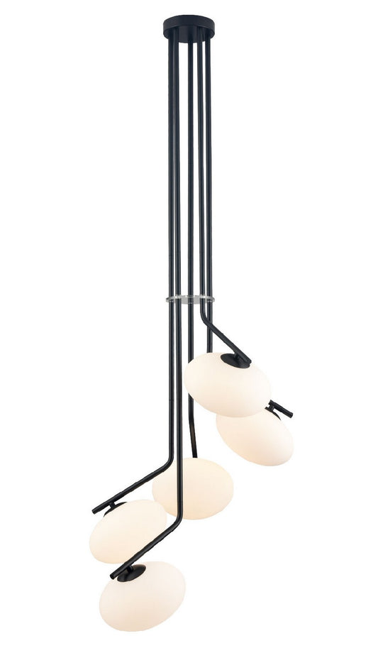 DVI Lighting - DVP49057EB-OP - Five Light Pendant - Valour Road - Ebony With Half Opal Glass