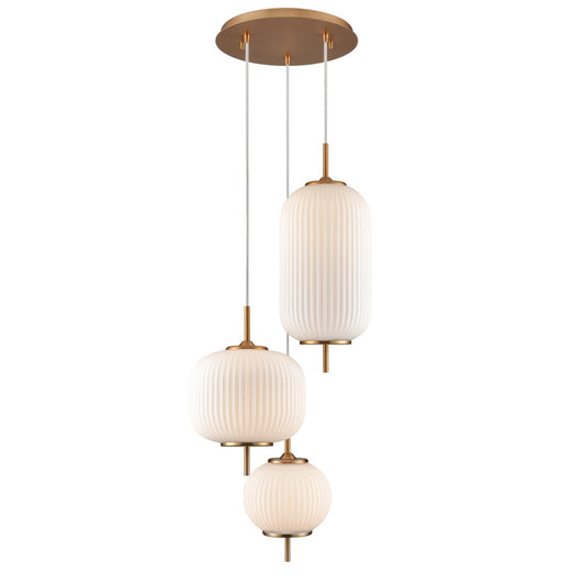 DVI Lighting - DVP40057BR-RIO - Three Light Pendant - Mount Pearl - Brass With Ribbed Opal Glass