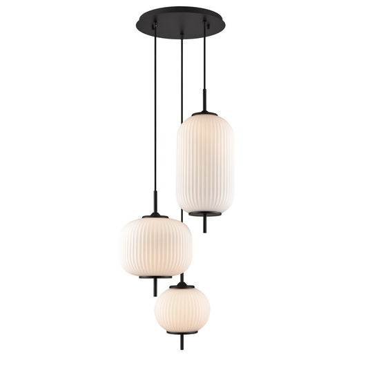 DVI Lighting - DVP40057GR-RIO - Three Light Pendant - Mount Pearl - Graphite With Ribbed Opal Glass