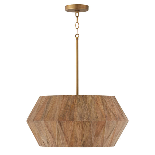 Capital Lighting - 351041LW - Four Light Pendant - Nadeau - Light Wood and Patinaed Brass