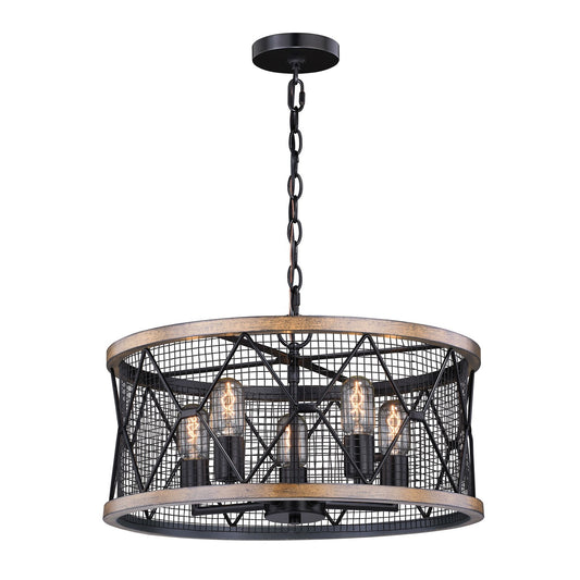 Vaxcel - H0207 - Five Light Chandelier - Bremerton - Black and Burnished Teak