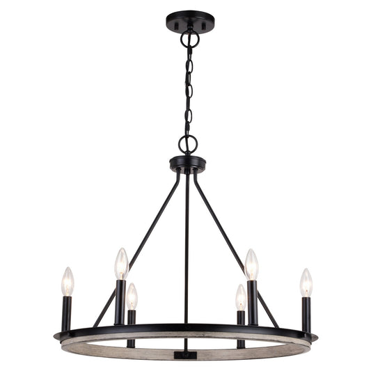 Vaxcel - H0274 - Six Light Chandelier - Russel - Matte Black and Weathered Gray