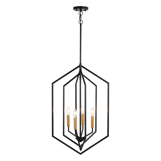 Vaxcel - P0388 - Four Light Pendant - Riley - Black and Satin Brass